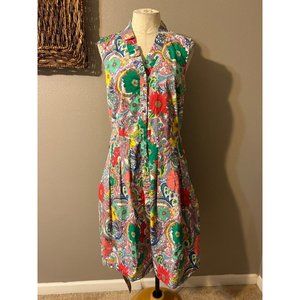 Talbots Cotton Shirt Dress Paisley Spring Summer A Line Pockets Washable  12